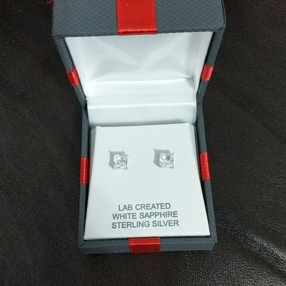 None Jewelry - Elegant Sterling Silver Earrings with Lab-Created White Sapphires